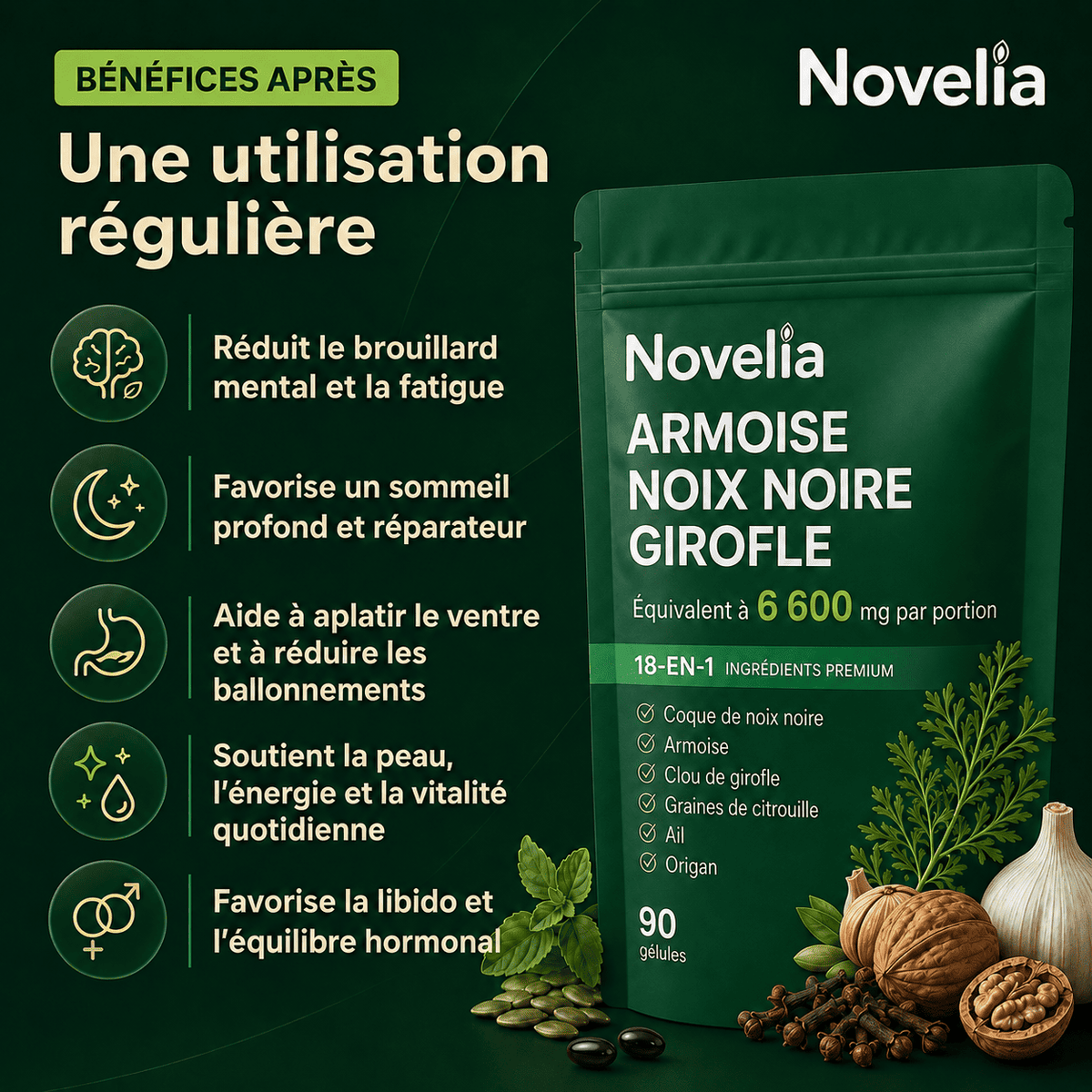 Éliminez les parasites et larves cachés avec Absinthe, Noyer Noir et Clou de Girofle