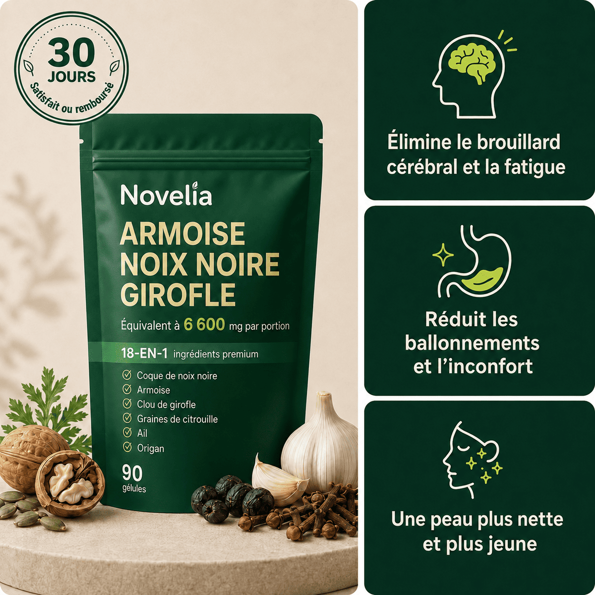 Éliminez les parasites et larves cachés avec Absinthe, Noyer Noir et Clou de Girofle