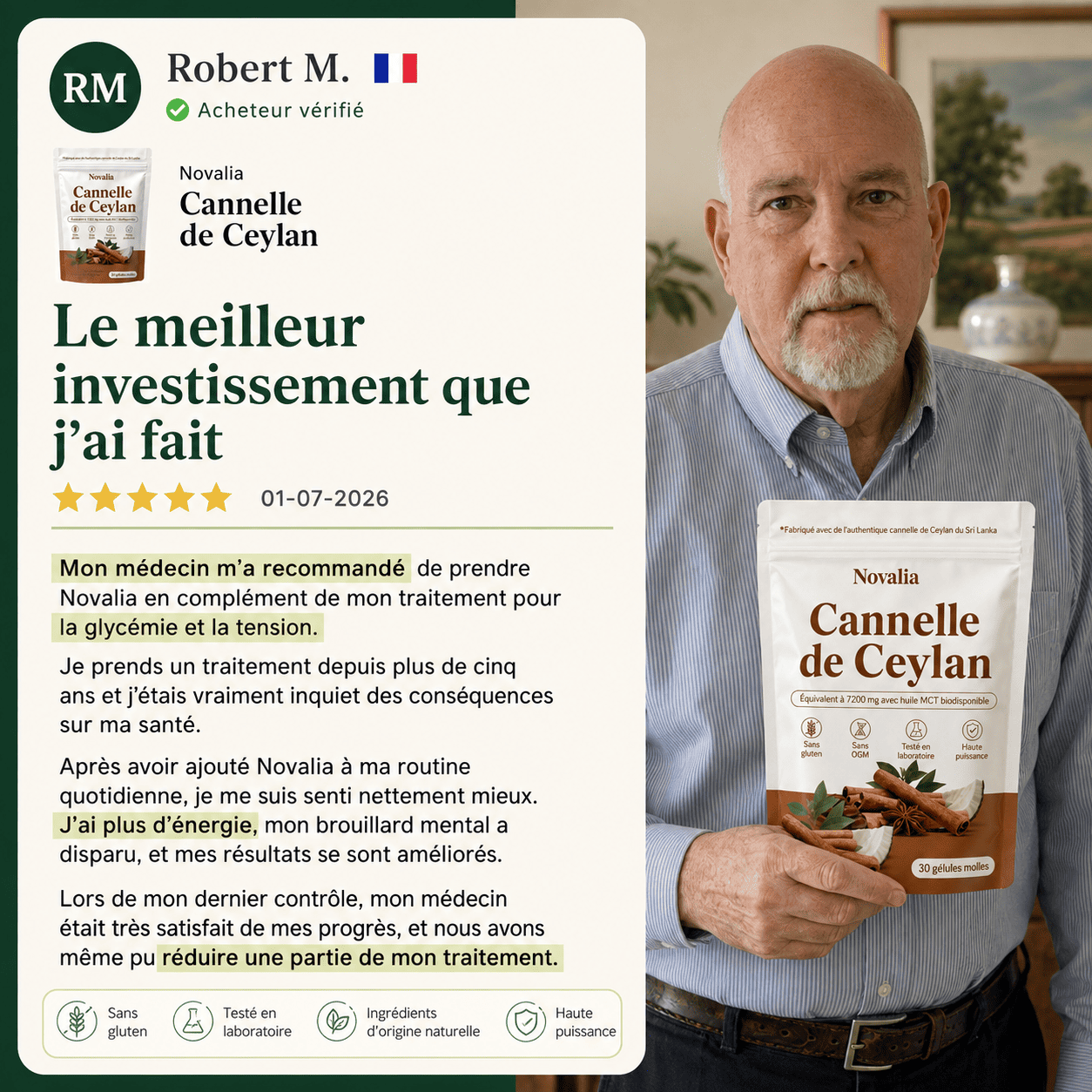 Novelia™ — Cannelle de Ceylan 7 200 mg à l'huile TCM