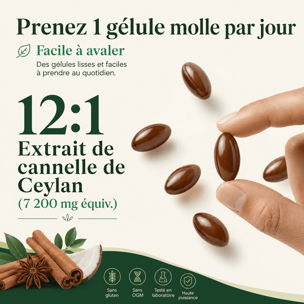 Novelia™ — Cannelle de Ceylan 7 200 mg à l'huile TCM