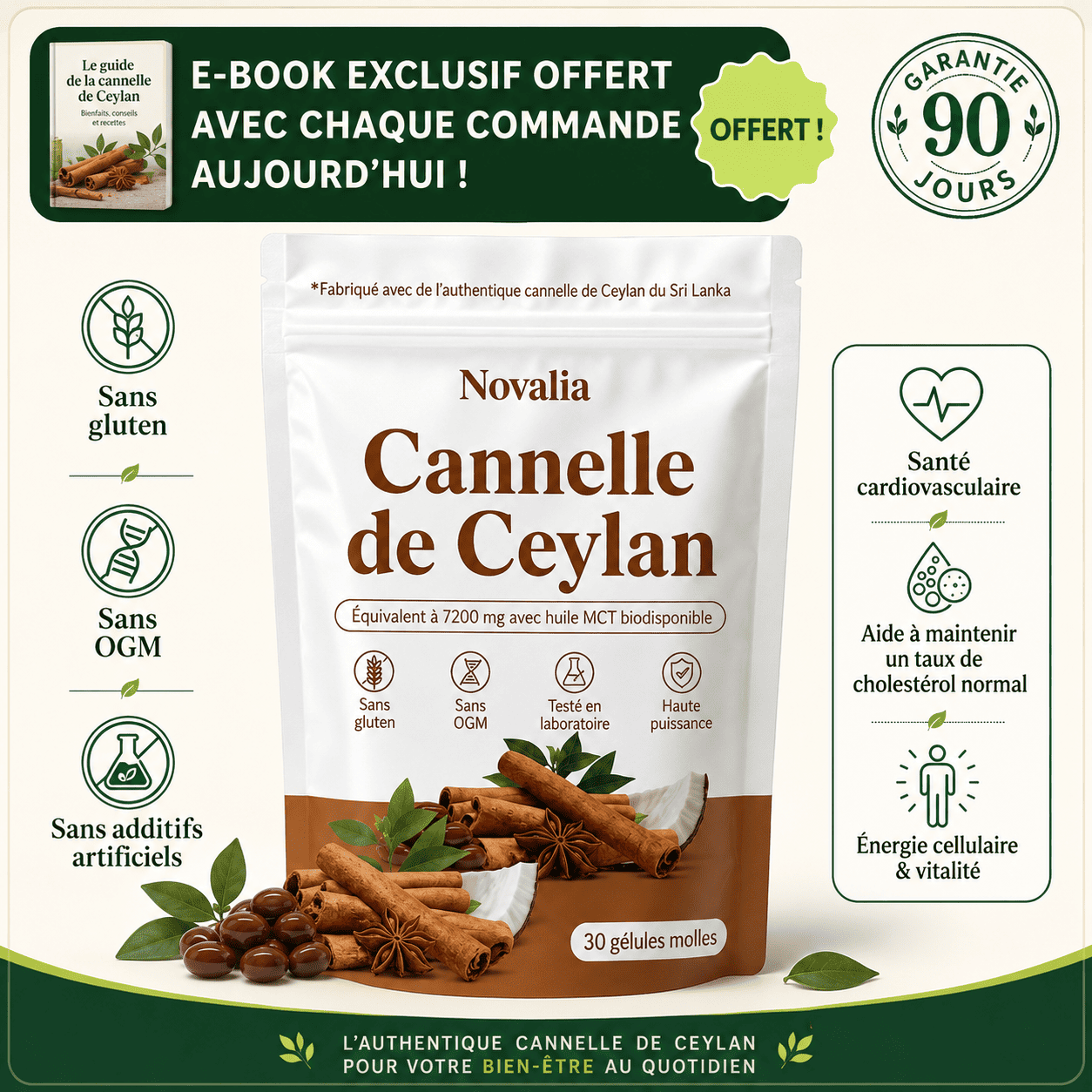 Novelia™ — Cannelle de Ceylan 7 200 mg à l'huile TCM