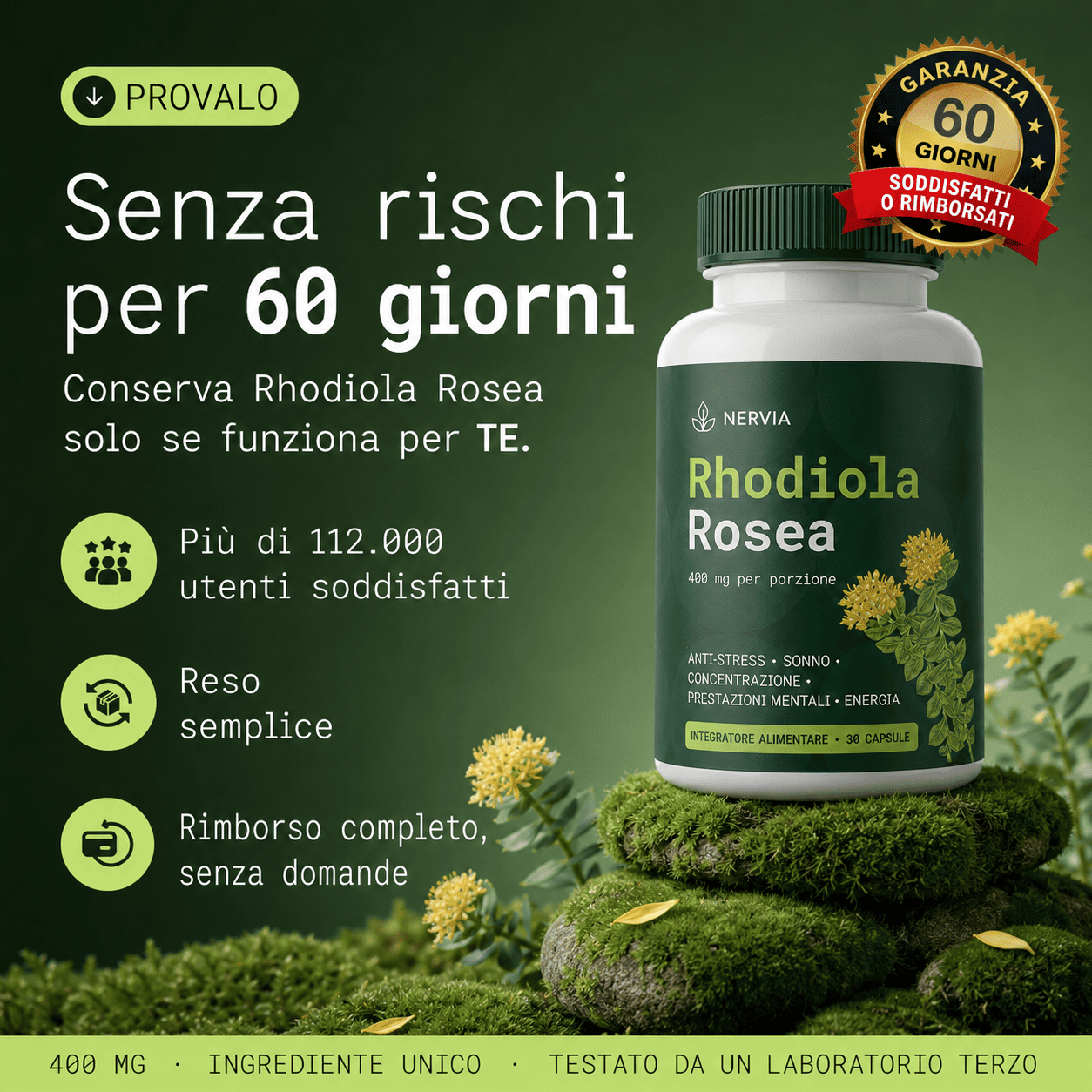 Rhodiola Rosea Nervia™ - Adattogeno naturale - gestisci meglio lo stress, l'energia e il gonfiore